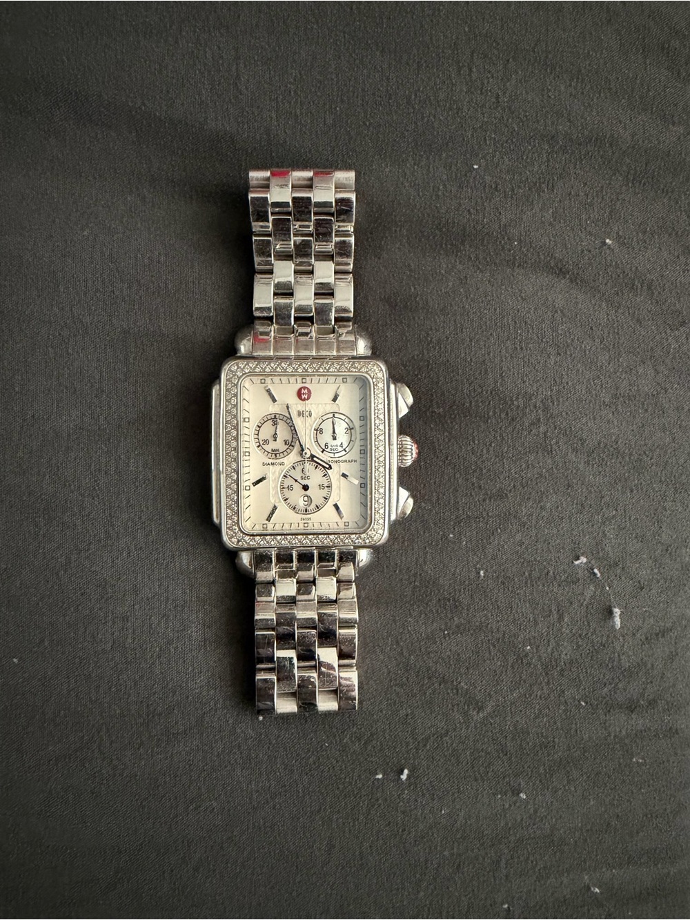 Michele Silver Crystal-Accented Square Chronograph Watch - Picture 7 of 7